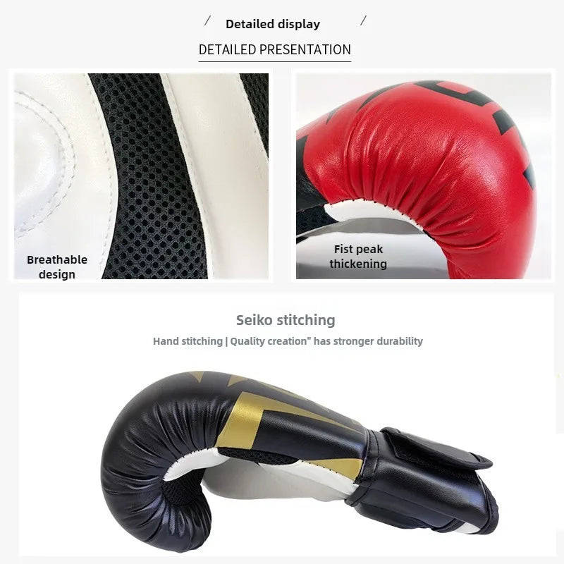 PU Leather Boxing Gloves – Breathable, Cushioned Training Gloves for Kids & Adults, 60-16Oz, Taekwondo & Muay Thai