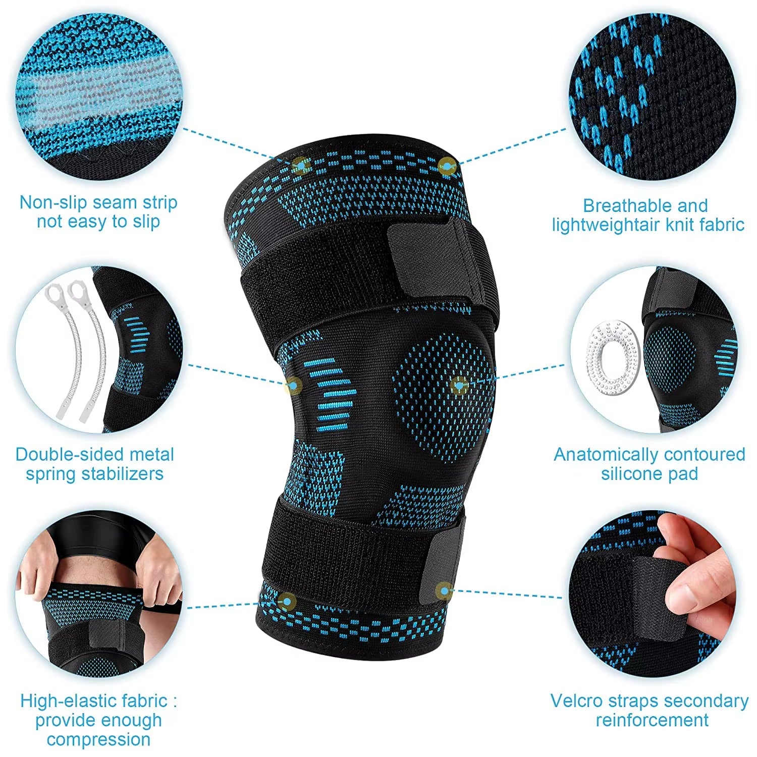 Sports Knee Brace for Meniscus & ACL Pain Relief – Gel Patella Support with Side Stabilizers & Adjustable Velcro, Compression Sleeve for Injury Recovery