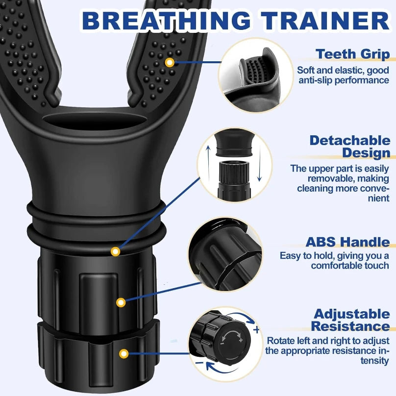 Breathing Trainer Lung Exerciser – Adjustable Resistance Respiratory Trainer for Fitness, Yoga, Running & Swimming