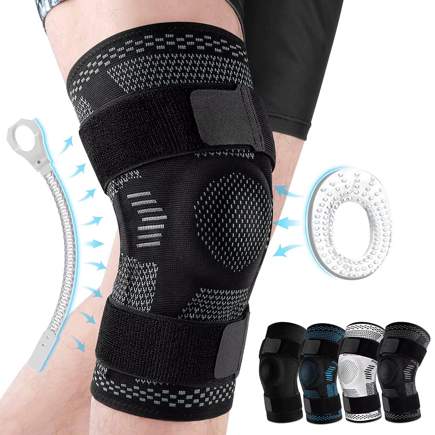 Sports Knee Brace for Meniscus & ACL Pain Relief – Gel Patella Support with Side Stabilizers & Adjustable Velcro, Compression Sleeve for Injury Recovery