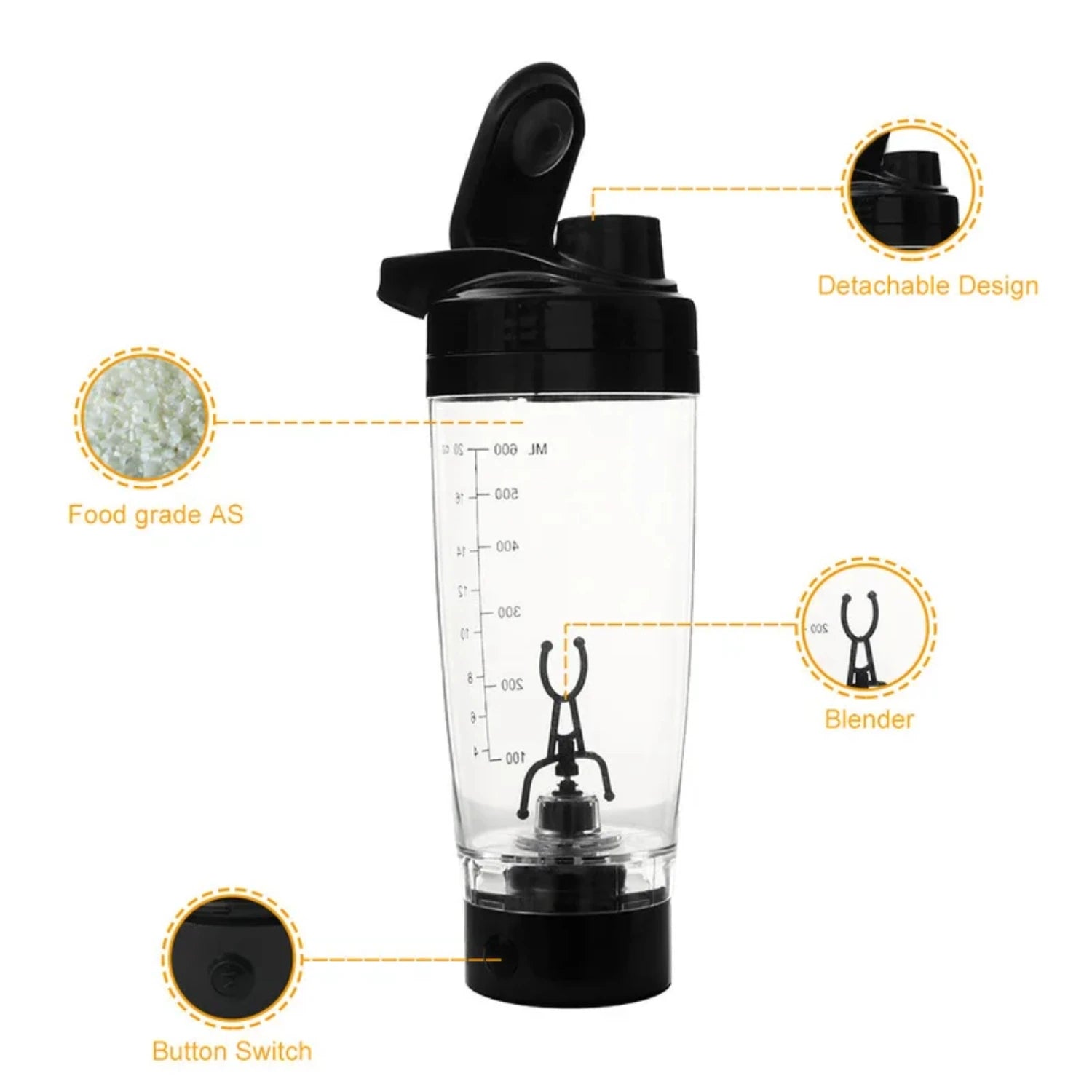 600ML Electric Protein Shaker Bottle – Automatic Vortex Mixer | Eco-Friendly Blender Cup for Gym, Fitness & Smooth Shakes